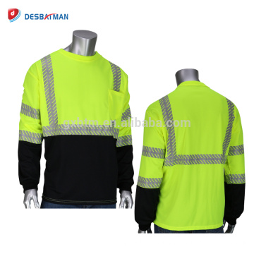 Durable Lightweight Breathable Hi Vis Viz Security T-shirt 100% Polyester Safety Work Clothing With Pocket And Reflective Strips